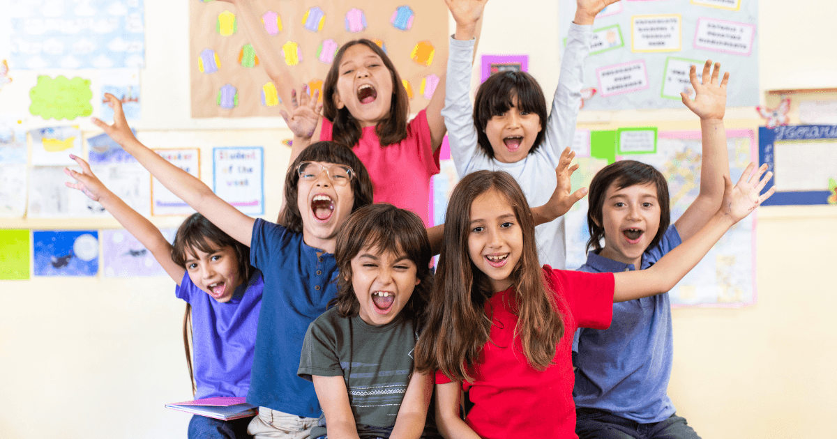 Group of excited kids